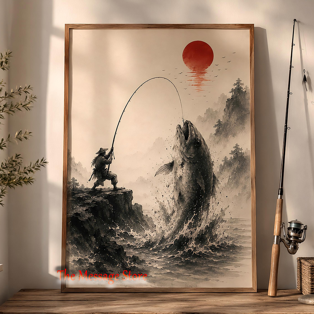 Japanese Zen Lifestyle - Japanese Samurai Fishing Wall Art Japandi
