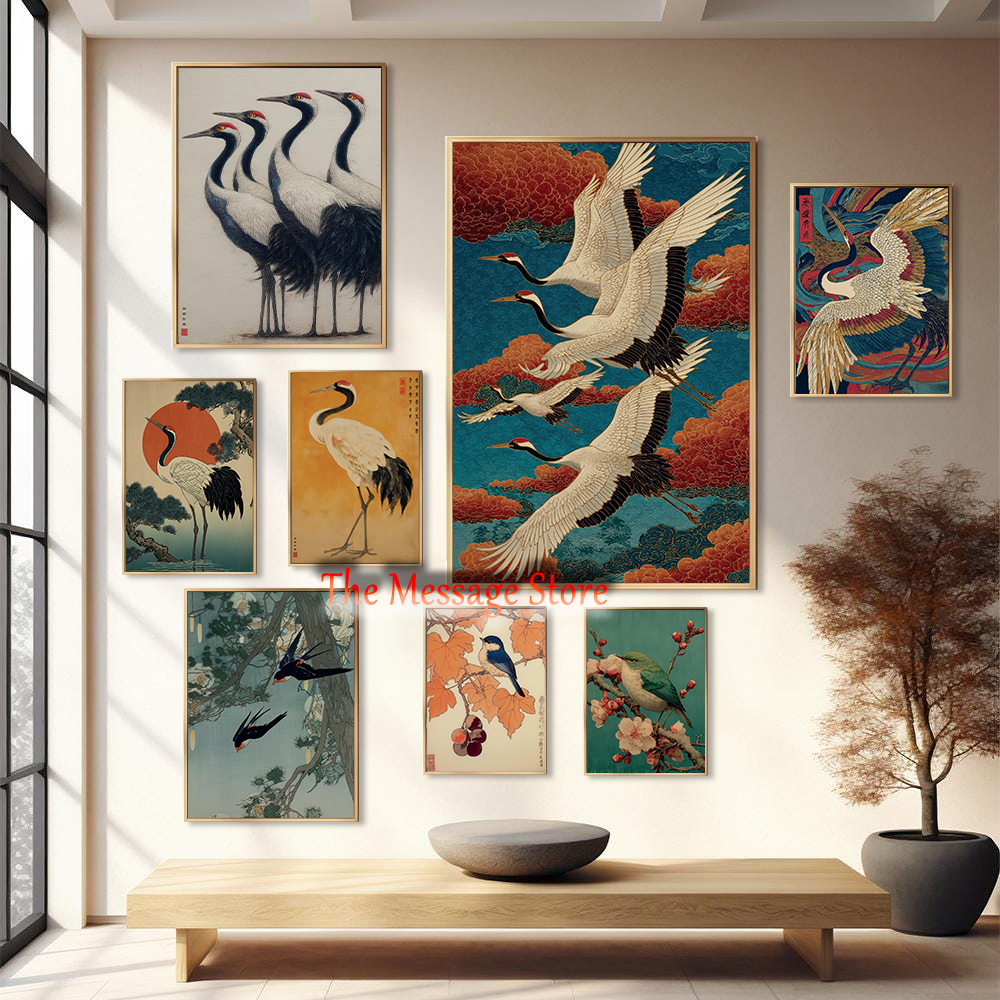 Japanese Zen Lifestyle - Traditional Nature Crane Birds Japanese Asian