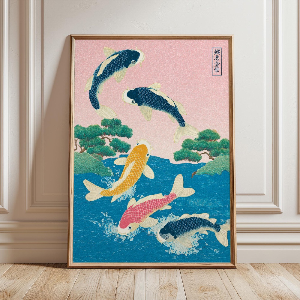 Japanese Koi Fish Poster Gold  - Japanese Zen Lifestyle incelemesi ve fiyatı